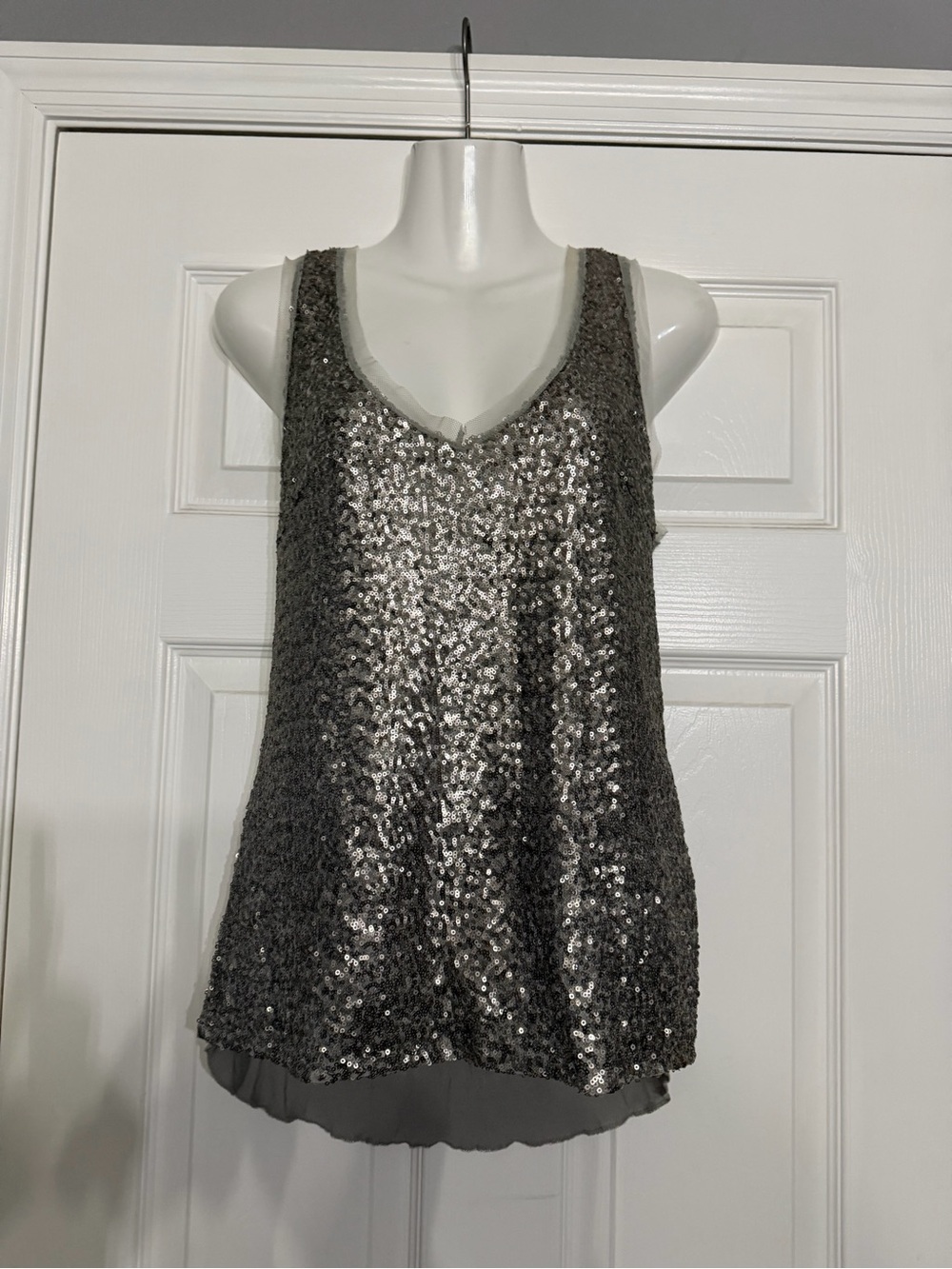 Women's Sequin V-Neck Tank Top - Silver